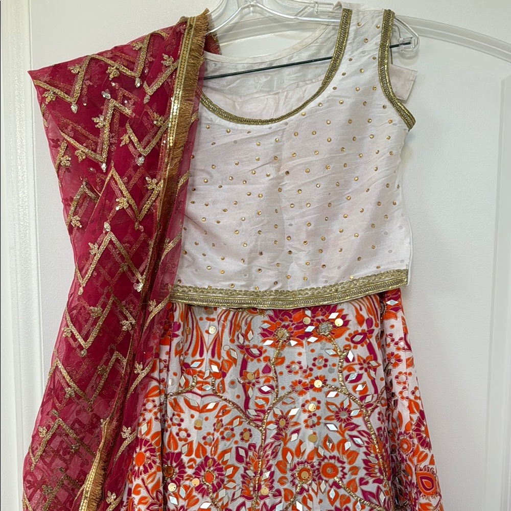 Floral and mirror Lahenga - Picture 6 of 8